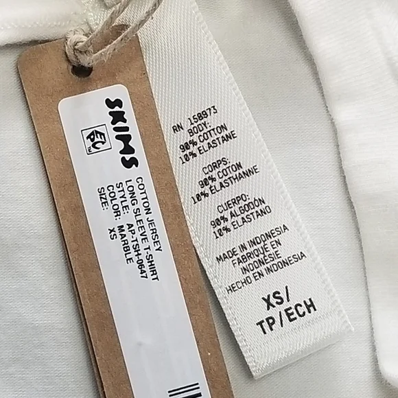 Skims Cotton Jersey Long Sleeve T Shirt Marble WHITE Size XSmall NWT - Picture 5 of 6